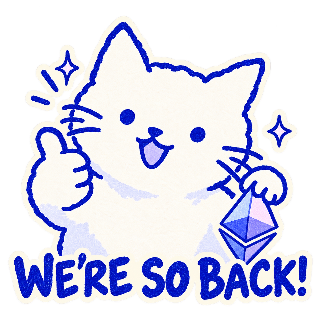 The cat grinning and giving a thumbs-up beside Ethereum
